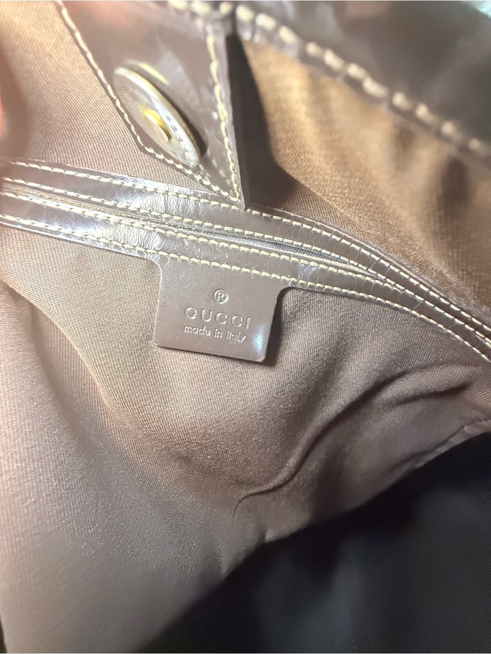 Gucci Beige GG Canvas Tote with Dark Brown Trim - Picture 13 of 16